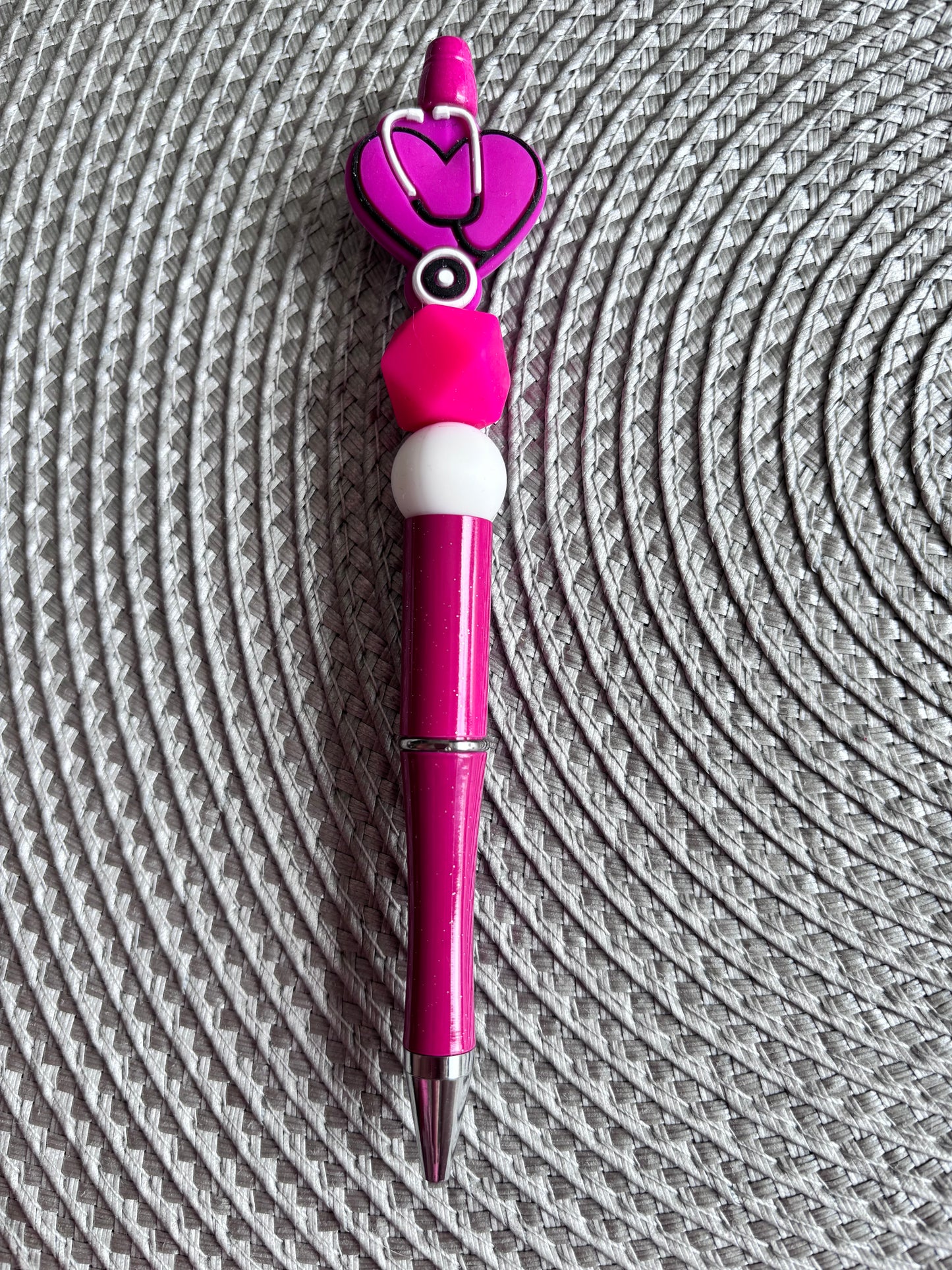 Pink stethoscope heart pen