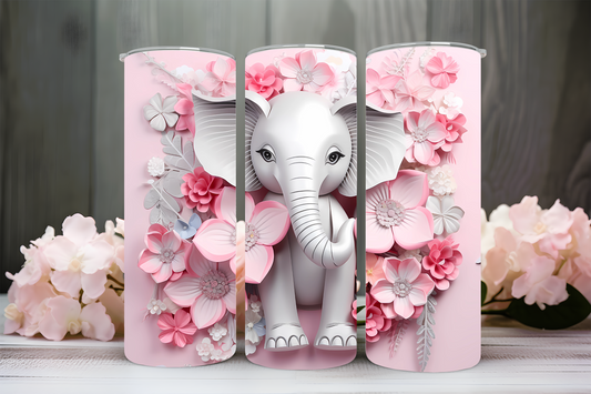Elephant with pink flower 3D affect 20oz tumbler