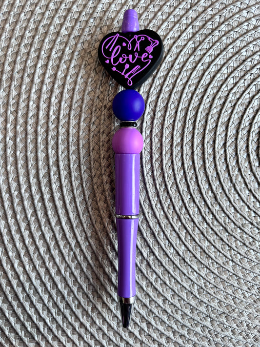 Love hairstyling purple heart pen