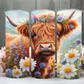 Highland cow with daisies