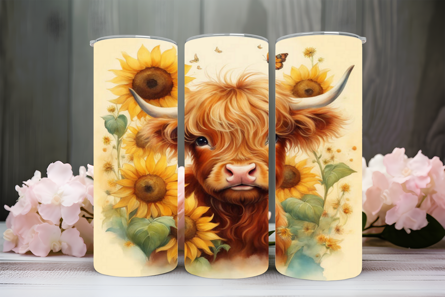 Highland cow sunflowers 20oz tumbler