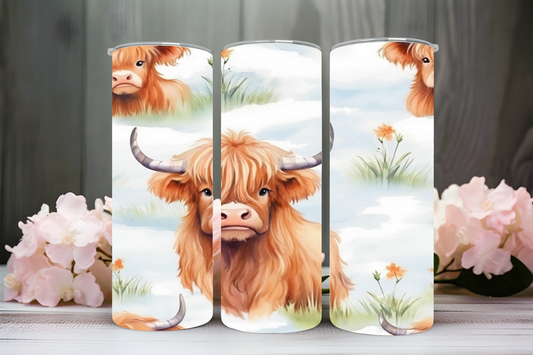 Highland cow with flowers 20oz tumbler