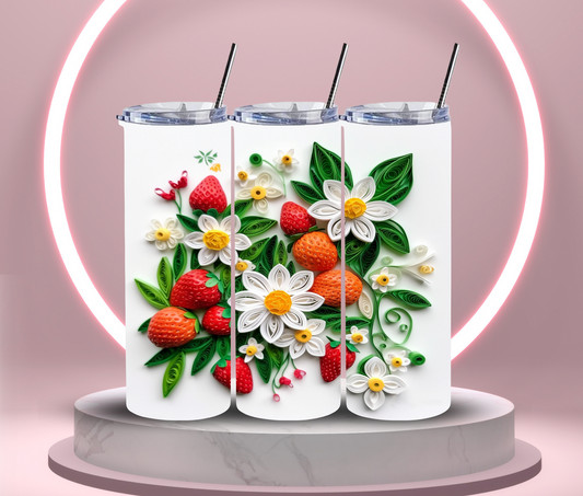 3D effect flowers & strawberries 20oz tumbler