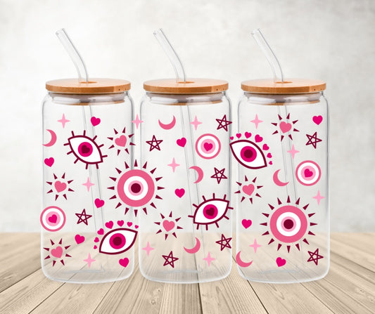 Pink evil eye | 20oz libbey glass can